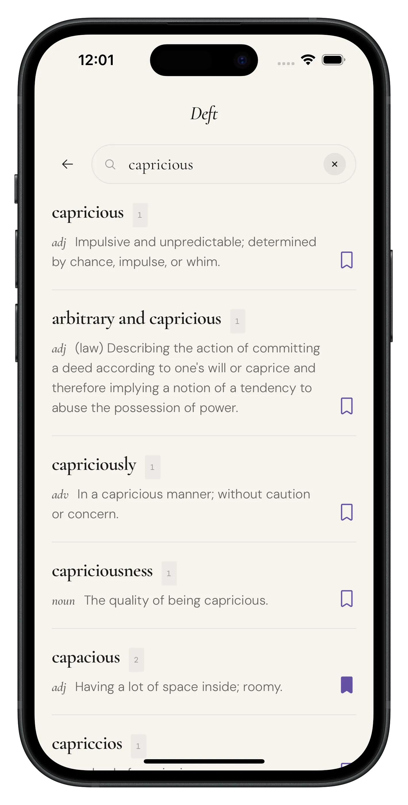 Dictionary search interface